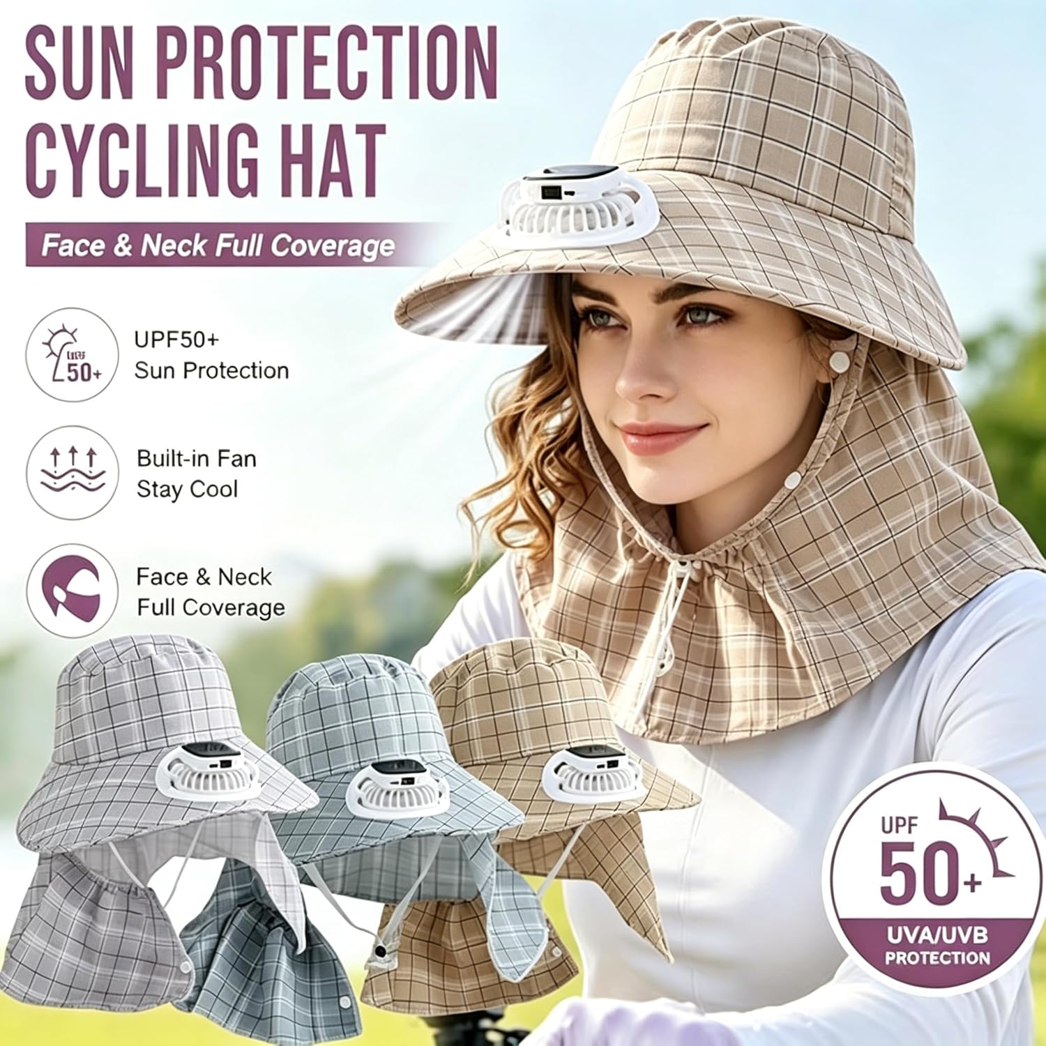 Visor Sun Hat - 1PC Topi Kipas Pelindung Leher Tenaga