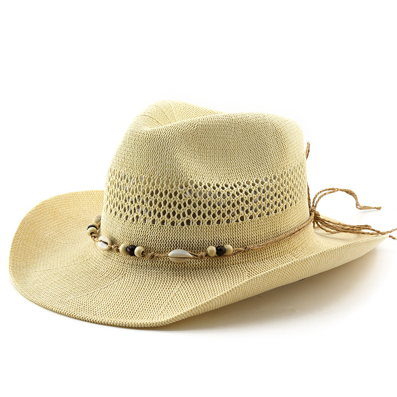 Cowboy Hat Straw - Topi jerami berlubang model fedora musim