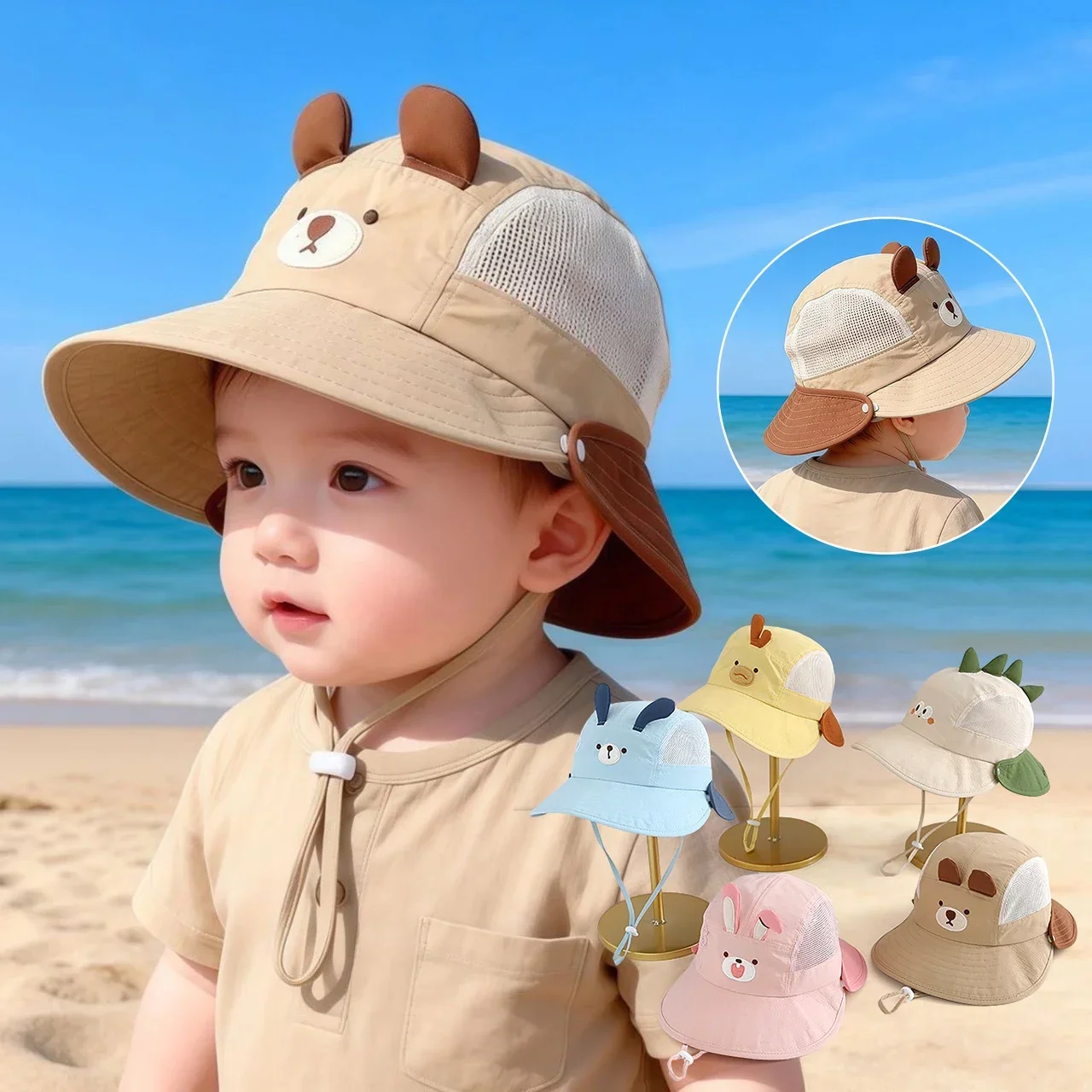 Sun Hat Wide Brim - Topi Matahari Bayi Motif Kartun Beruang