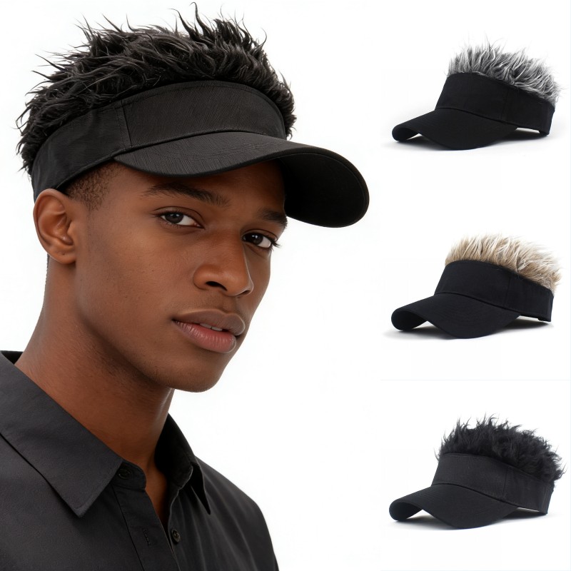 Visor Sun Hat - Wig Rambut Sintetis Berduri untuk Pria